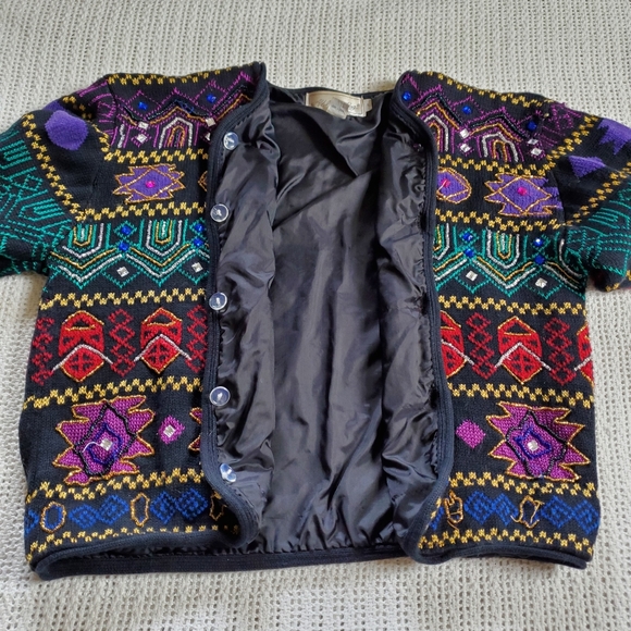 Vintage All Week Cardigan Sweater Women's Large Geometric Embroidered Beaded - Picture 3 of 11
